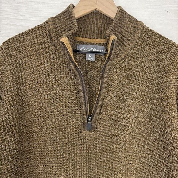 Eddie Bauer Bird's Eye Knit Sweater Men XL Tall Quarter Zip Pullover Heavy Knit - Picture 6 of 14